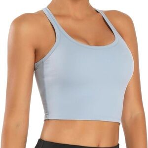 Light Blue Women's Scoop Neck Sports Crop Tank